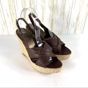 Theory brown leather wedge sandals size 37